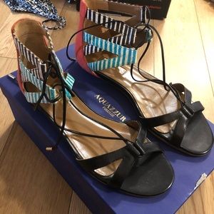Aquazzura Black and Multicolor Striped Sandals